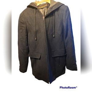 NWOT Fleet Street Wool Winter Coat  Black With Hood Size Small Italy